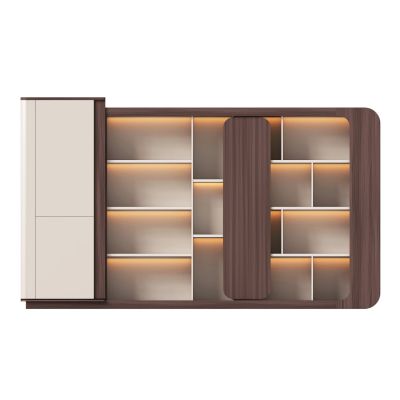 BOOKCASE SERIES PRESIDENT HM2149 MELAMINE IN BEIGE & WALNUT--LED LIGHTING 340x40x200Hcm.