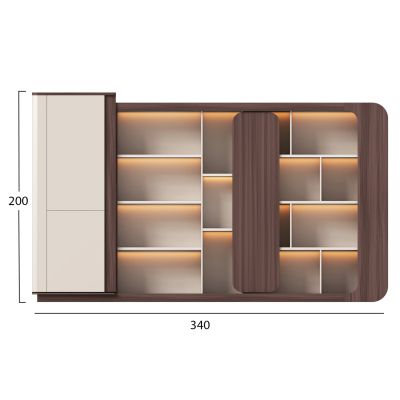 BOOKCASE SERIES PRESIDENT HM2149 MELAMINE IN BEIGE & WALNUT--LED LIGHTING 340x40x200Hcm.