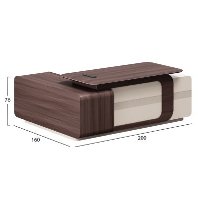 RIGHT CORNER OFFICE DESK SERIES PRESIDENT HM2147R MELAMINE IN WALNUT-BEIGE 200x160x76Hcm