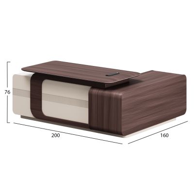 LEFT CORNER OFFICE DESK SERIES PRESIDENT HM2147L MELAMINE IN WALNUT-BEIGE 200x160x76Hcm