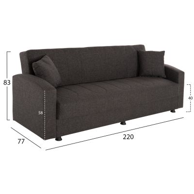 SOFA-BED 3-SEATER DIMOS HM3074.13 DARK GREY FABRIC 220x77x83Hcm.