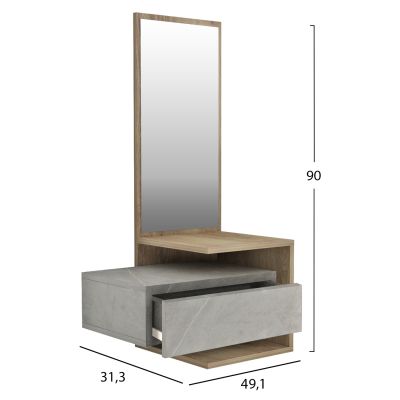 ENTRYWAY FURNITURE (WALL) WITH MIRROR MEARA HM8984.12 MELAMINE IN GREYISH STONE TEXTURE-NATURAL 49,1x31,3x90Hcm.