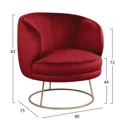 Velvet armchair Arien HM8403.06 in red color with golden base 80x75x82 cm.
Dimensions: