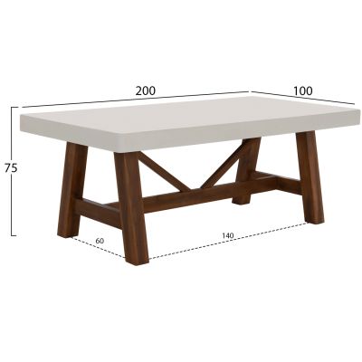 DINING TABLE MAEVE HM6575.02 BEIGE FIBER CEMENT TOP--ACACIA WOOD LEGS 200x100x75Hcm