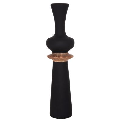 DECORATIVE FLOOR VASE NEBULA HM4660.01L FIBER CEMENT IN BLACK--TEAK WOOD Φ45x172Hcm.