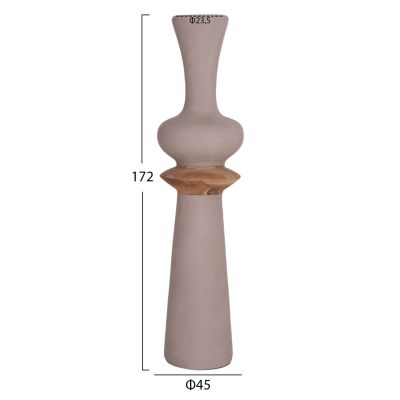 DECORATIVE FLOOR VASE NEBULA HM4660.05L FIBER CEMENT IN TAUPE--TEAK WOOD Φ45x172Hcm.