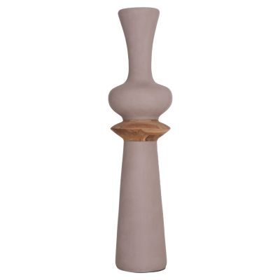 DECORATIVE FLOOR VASE NEBULA HM4660.05L FIBER CEMENT IN TAUPE--TEAK WOOD Φ45x172Hcm.