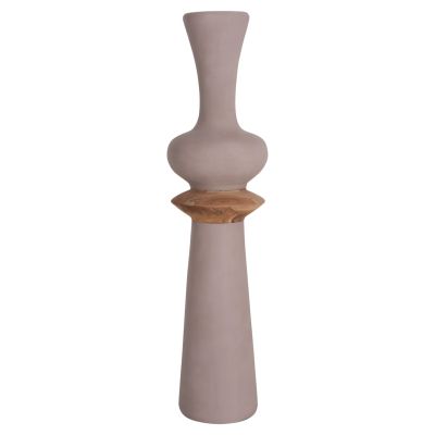DECORATIVE FLOOR VASE NEBULA HM4660.05L FIBER CEMENT IN TAUPE--TEAK WOOD Φ45x172Hcm.