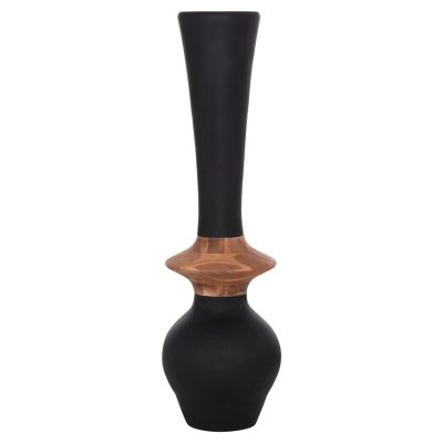 DECORATIVE FLOOR VASE NEBULA HM4660.01M FIBER CEMENT IN BLACK--TEAK WOOD Φ45x148Hcm.