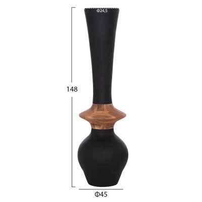 DECORATIVE FLOOR VASE NEBULA HM4660.01M FIBER CEMENT IN BLACK--TEAK WOOD Φ45x148Hcm.