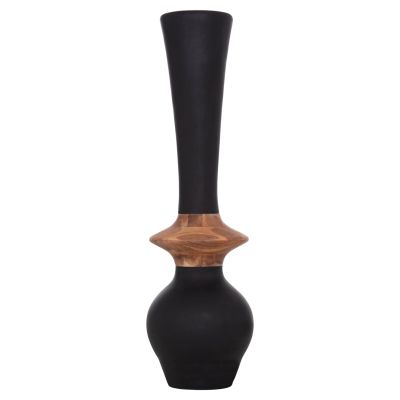 DECORATIVE FLOOR VASE NEBULA HM4660.01M FIBER CEMENT IN BLACK--TEAK WOOD Φ45x148Hcm.