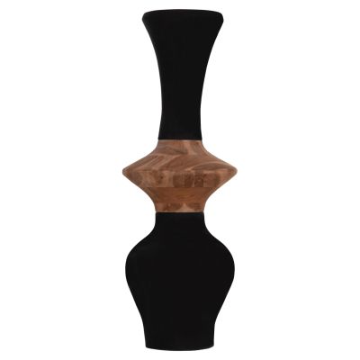DECORATIVE FLOOR VASE NEBULA HM4660.01S FIBER CEMENT IN BLACK--TEAK WOOD Φ45x115Hcm.