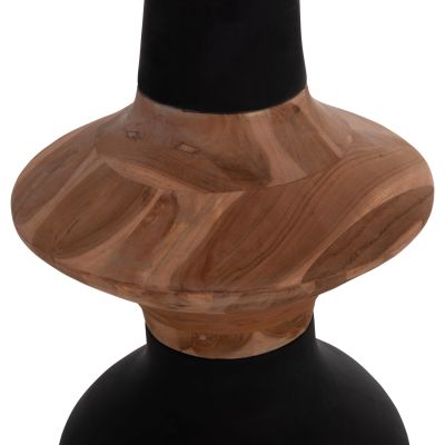 DECORATIVE FLOOR VASE NEBULA HM4660.01S FIBER CEMENT IN BLACK--TEAK WOOD Φ45x115Hcm.