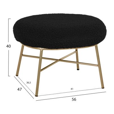 STOOL FOOTREST TRUDI HM8640.24 BLACK BOUCLE FABRIC AND GOLD METAL BASE 56x47x40Hcm.