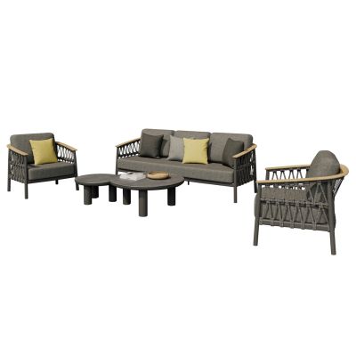 OUTDOOR LOUNGE SET 5PCS STREAM HM6426.01 DARK GREY ALUMINUM-STRAP ROPE- OLEFIN FABRIC