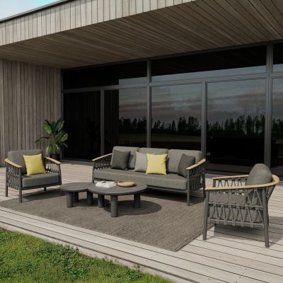 OUTDOOR LOUNGE SET 5PCS STREAM HM6426.01 DARK GREY ALUMINUM-STRAP ROPE- OLEFIN FABRIC