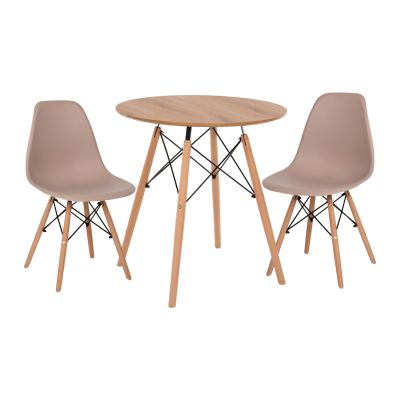 DINING SET 3PCS TWIST HM21374 ROUND TABLE Φ80 & 2 DINING CHAIRS IN CAPPUCCINO COLOR