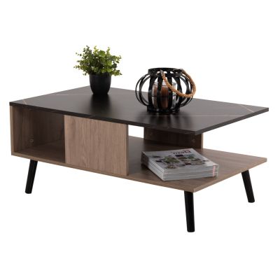 COFFEE TABLE WITH SHELF GUNNEZ HM9036.21 WALNUT-BLACK MARBLE 90x54x38.5H cm.