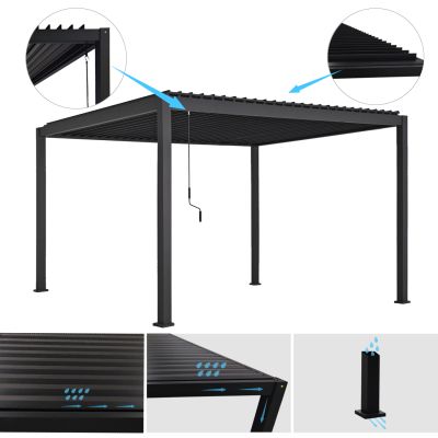 BIOCLIMATIC ALUMINUM PERGOLA DOMECIL HM6612.01 WITH IRON LOUVERS--300x400x240Hcm