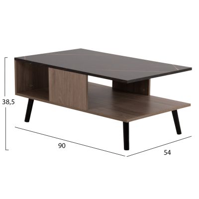 COFFEE TABLE WITH SHELF GUNNEZ HM9036.21 WALNUT-BLACK MARBLE 90x54x38.5H cm.