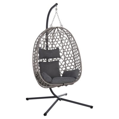 HANGING NEST NESTA HM6468.01 GREY METAL (STEEL) & P.E.RATTAN 100x100x190Hcm.