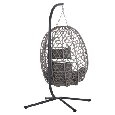 HANGING NEST NESTA HM6468.01 GREY METAL (STEEL) & P.E.RATTAN 100x100x190Hcm.
