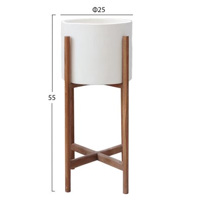 INDOOR POT RENTIL HM4684.02S FIBER CEMENT IN WHITE COLOR--TEAK BASE Φ25x55Hcm