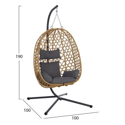 HANGING NEST NESTA HM6468.05 BLACK METAL (STEEL)--BROWN P.E.RATTAN 100x100x190Hcm.