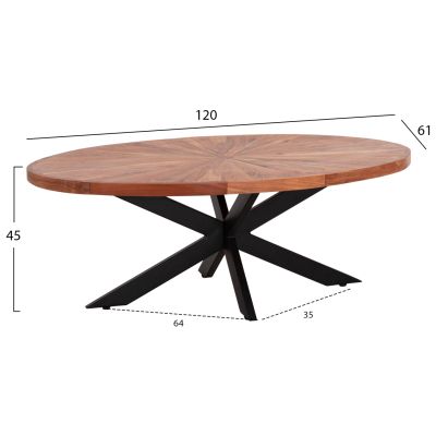 COFFEE TABLE OVAL MONTANA SUPERIOR HM9906 ACACIA WOOD-METAL 120x61x45Hcm.