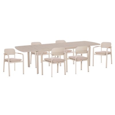 OUTDOOR 6-SEAT DINING SET ELARA HM10726.05 BEIGE ALUMINUM-EXTENDABLE DINING TABLE