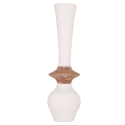 DECORATIVE FLOOR VASE NEBULA HM4660.02M FIBER CEMENT IN WHITE--TEAK WOOD Φ45x148Hcm.
