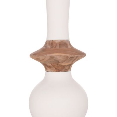 DECORATIVE FLOOR VASE NEBULA HM4660.02M FIBER CEMENT IN WHITE--TEAK WOOD Φ45x148Hcm.