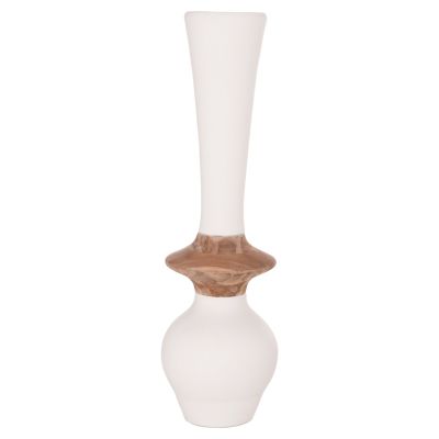 DECORATIVE FLOOR VASE NEBULA HM4660.02M FIBER CEMENT IN WHITE--TEAK WOOD Φ45x148Hcm.