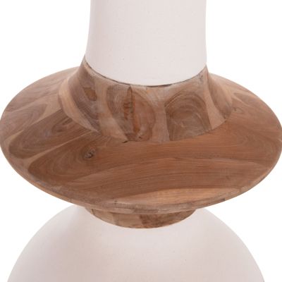 DECORATIVE FLOOR VASE NEBULA HM4660.02M FIBER CEMENT IN WHITE--TEAK WOOD Φ45x148Hcm.