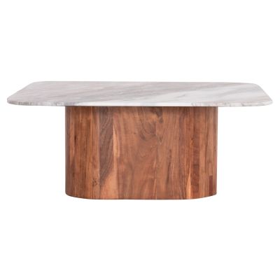 COFFEE TABLE SQUARE VOLTI HM18000 GREY MARBLE-ACACIA WOOD 100.5x100.5x40Hcm.