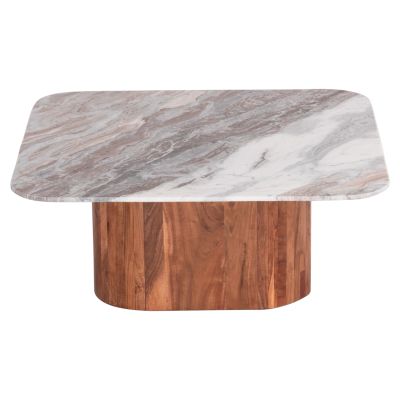 COFFEE TABLE SQUARE VOLTI HM18000 GREY MARBLE-ACACIA WOOD 100.5x100.5x40Hcm.