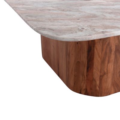 COFFEE TABLE SQUARE VOLTI HM18000 GREY MARBLE-ACACIA WOOD 100.5x100.5x40Hcm.
