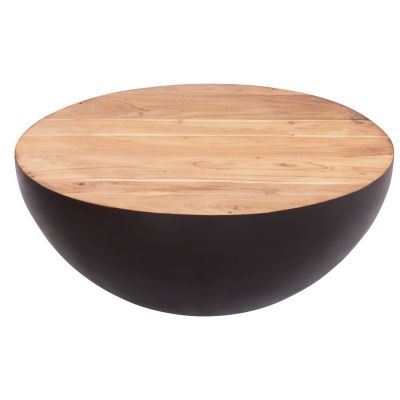 DECOR ROUND COFFEE TABLE BOWL HM8717.22 RUSTY WITH ACACIA WOOD TOP Φ89.5X39Hcm.