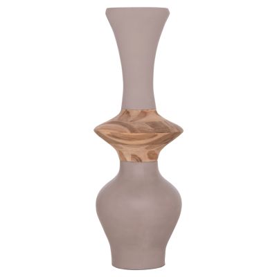 DECORATIVE FLOOR VASE NEBULA HM4660.05S FIBER CEMENT IN TAUPE--TEAK WOOD Φ45x115Hcm.