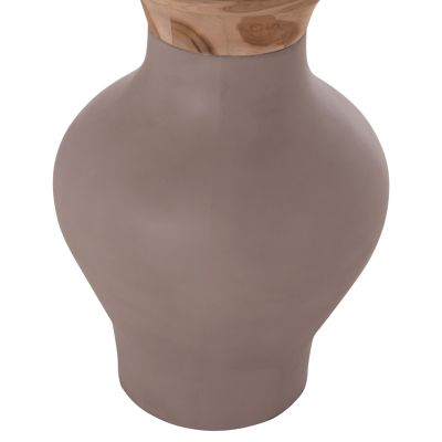 DECORATIVE FLOOR VASE NEBULA HM4660.05S FIBER CEMENT IN TAUPE--TEAK WOOD Φ45x115Hcm.