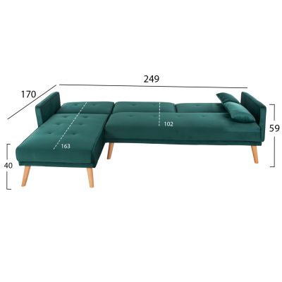 CORNER SOFA-BED REVERSIBLE PANTHEA HM3127.13 CYPRESS GREEN VELVET 260x155x86Hcm.