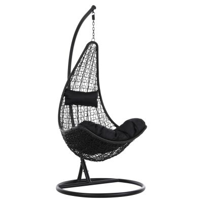 HANGING NEST MILLIE HM5996.02 METAL-SYNTHETIC RATTAN & CUSHIONS IN BLACK Φ95x195Hcm.