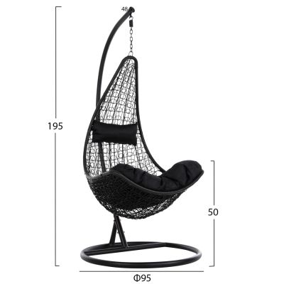 HANGING NEST MILLIE HM5996.02 METAL-SYNTHETIC RATTAN & CUSHIONS IN BLACK Φ95x195Hcm.