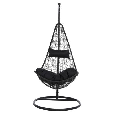 HANGING NEST MILLIE HM5996.02 METAL-SYNTHETIC RATTAN & CUSHIONS IN BLACK Φ95x195Hcm.