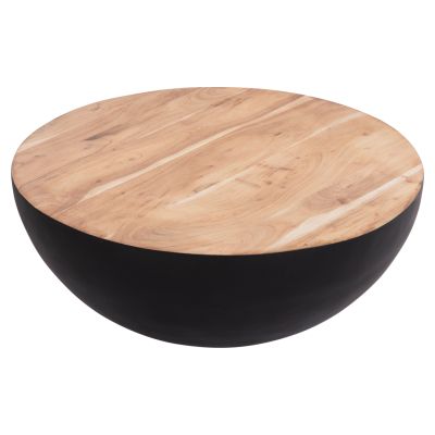 DECOR ROUND COFFEE TABLE BOWL HM8717.21 BLACK WITH ACACIA WOOD TOP Φ90X37.5Hcm.