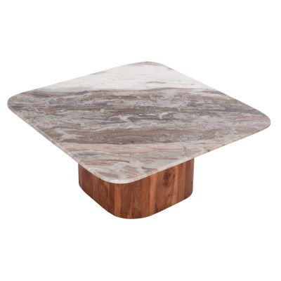 COFFEE TABLE SQUARE VOLTI HM18001 GREY MARBLE-ACACIA WOOD 80.5x80.5x37Hcm.