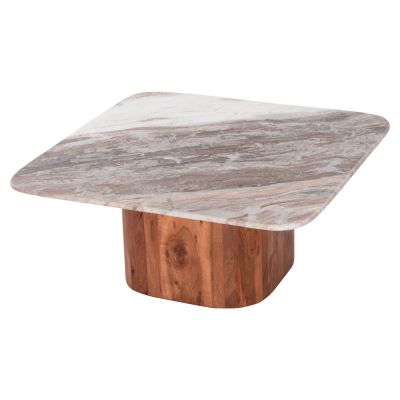 COFFEE TABLE SQUARE VOLTI HM18001 GREY MARBLE-ACACIA WOOD 80.5x80.5x37Hcm.