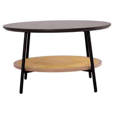 COFFEE TABLE SEWELL HM18033 MDF IN ZEBRANO-METAL LEGS-RATTAN IN NATURAL Φ80x46Hcm.