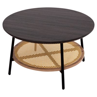 COFFEE TABLE SEWELL HM18033 MDF IN ZEBRANO-METAL LEGS-RATTAN IN NATURAL Φ80x46Hcm.