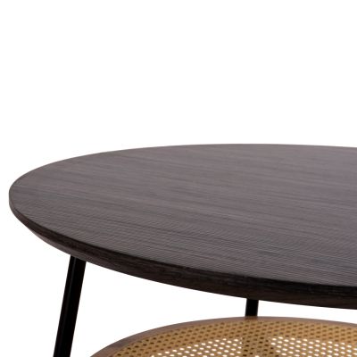 COFFEE TABLE SEWELL HM18033 MDF IN ZEBRANO-METAL LEGS-RATTAN IN NATURAL Φ80x46Hcm.